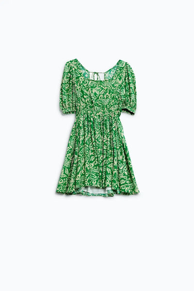 short floral print dress with gathered back in green - Dresses