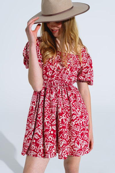 short floral print dress with gathered back