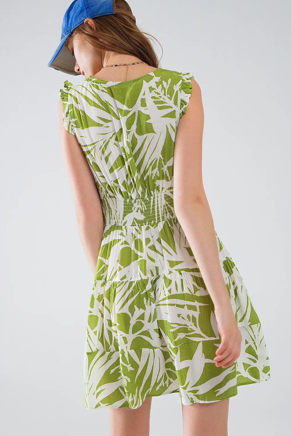 short green dress with tropical palm print - Dresses