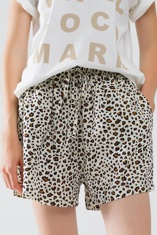 Short imprimé léopard avec cordon élastique à la taille - Pantalons