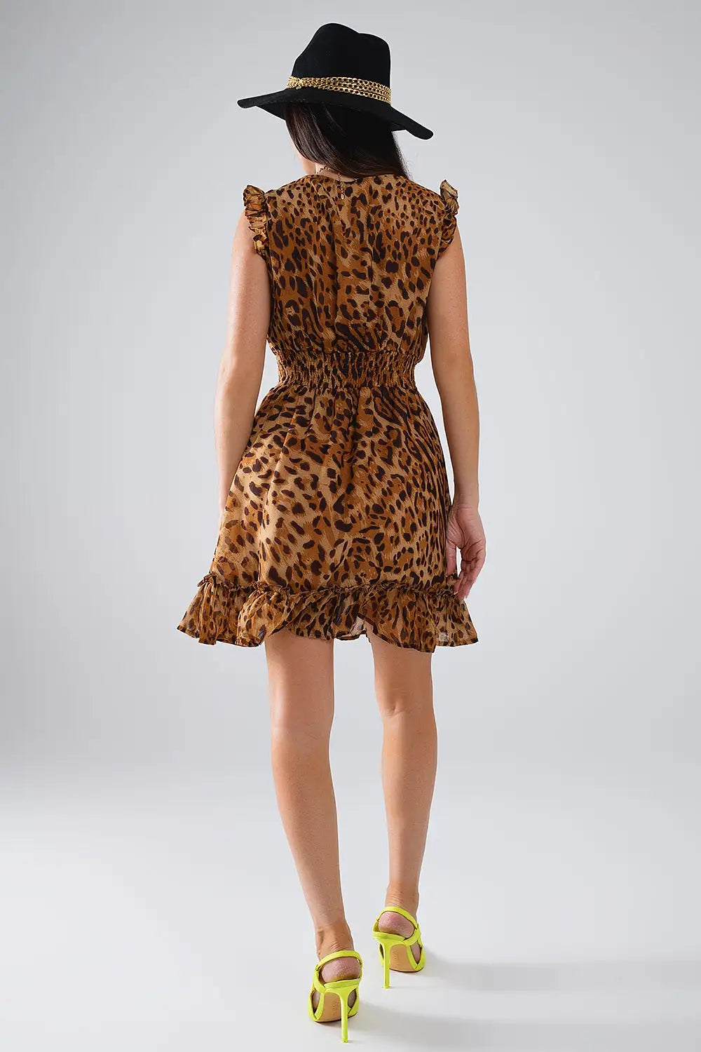 Short Leopard Print Dress With Cinched-In Waist - Dresses
