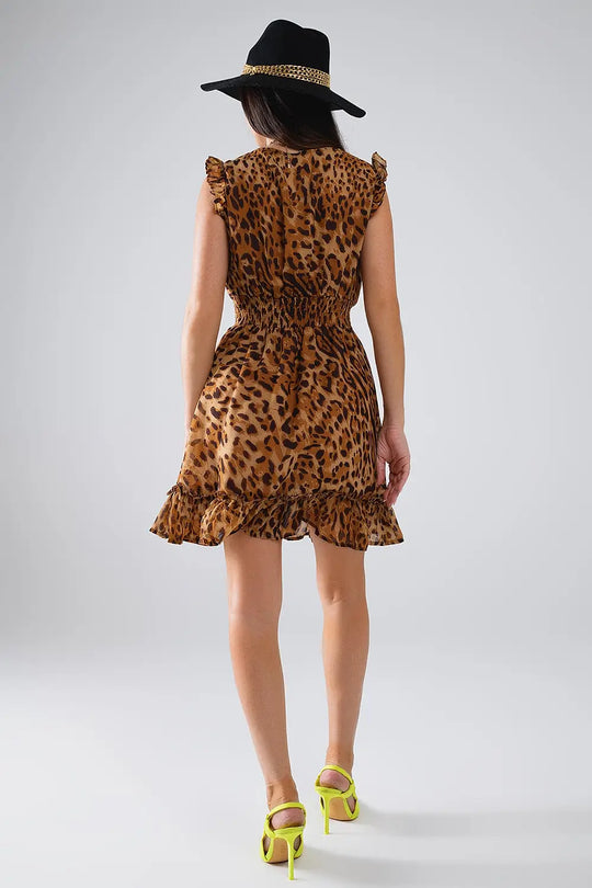 Short Leopard Print Dress With Cinched-In Waist - Dresses