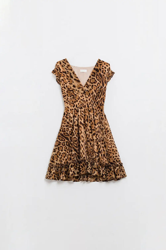 Short Leopard Print Dress With Cinched-In Waist - Dresses
