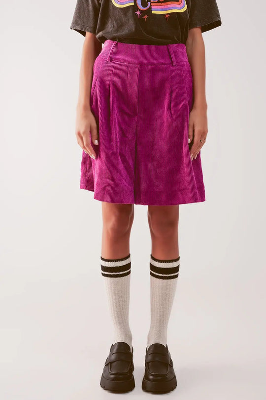 Short long coupe en velours côtelé fuchsia - Pantalons