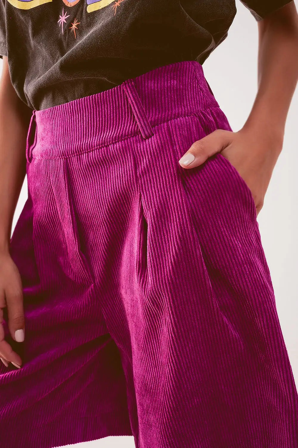 Short long coupe en velours côtelé fuchsia - Pantalons