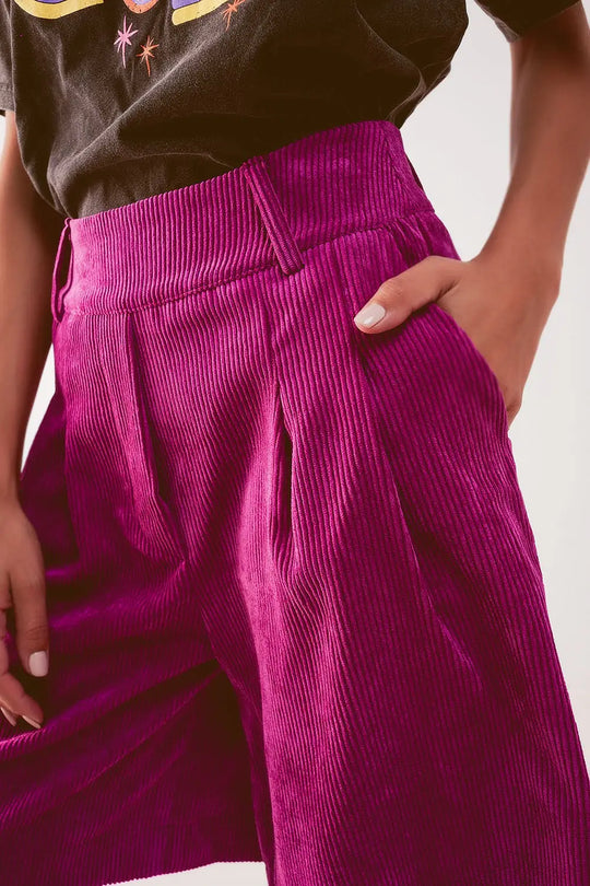 Short long coupe en velours côtelé fuchsia - Pantalons