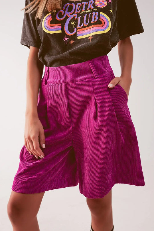 Short long coupe en velours côtelé fuchsia - Pantalons