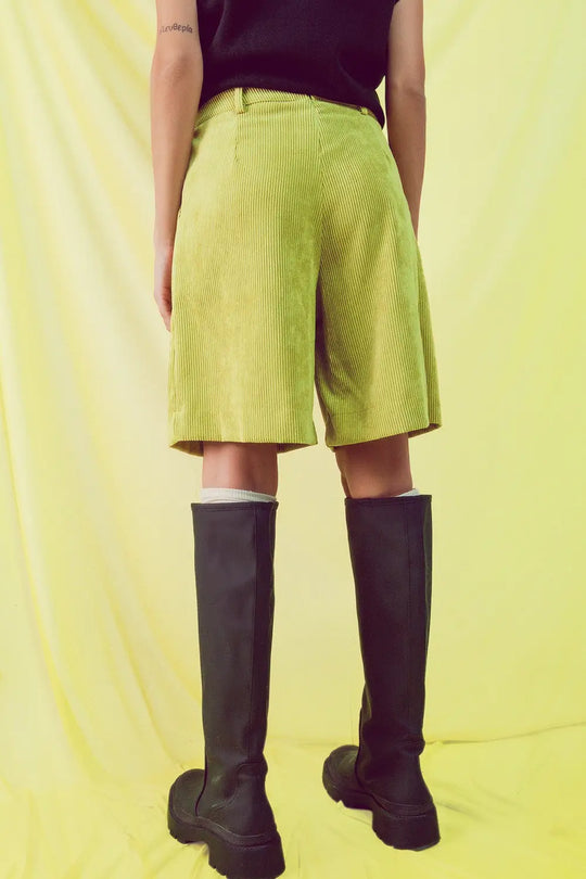 Short long coupe en velours côtelé lime - Pantalons