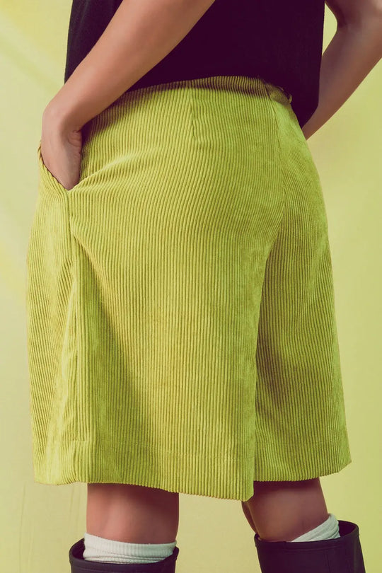 Short long coupe en velours côtelé lime - Pantalons