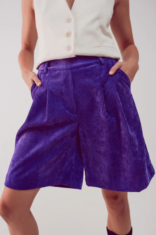 Short long coupe en velours côtelé pourpre - Pantalons