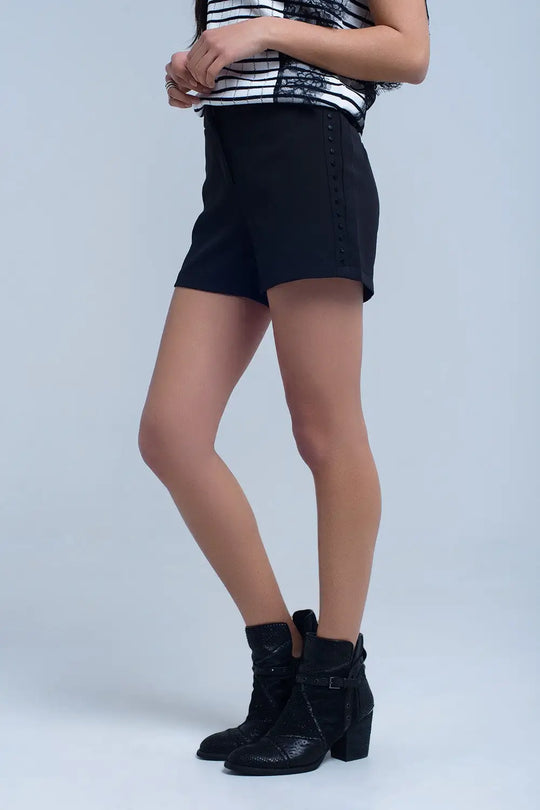 Short noir avec détail de côté - Pantalons