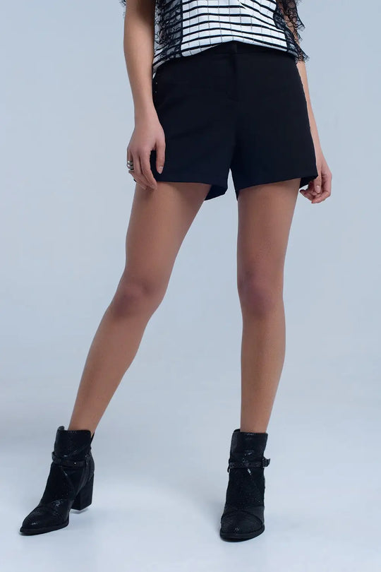Short noir avec détail de côté - Pantalons