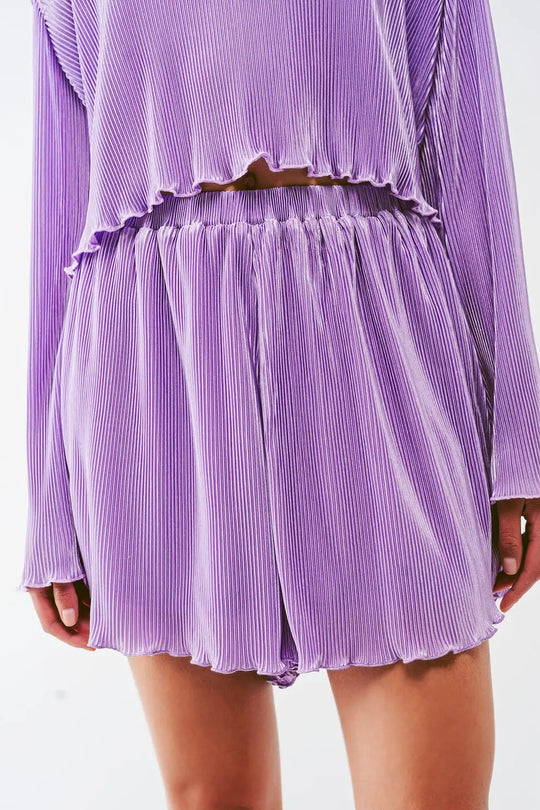 Short plissé en lila - Pantalons