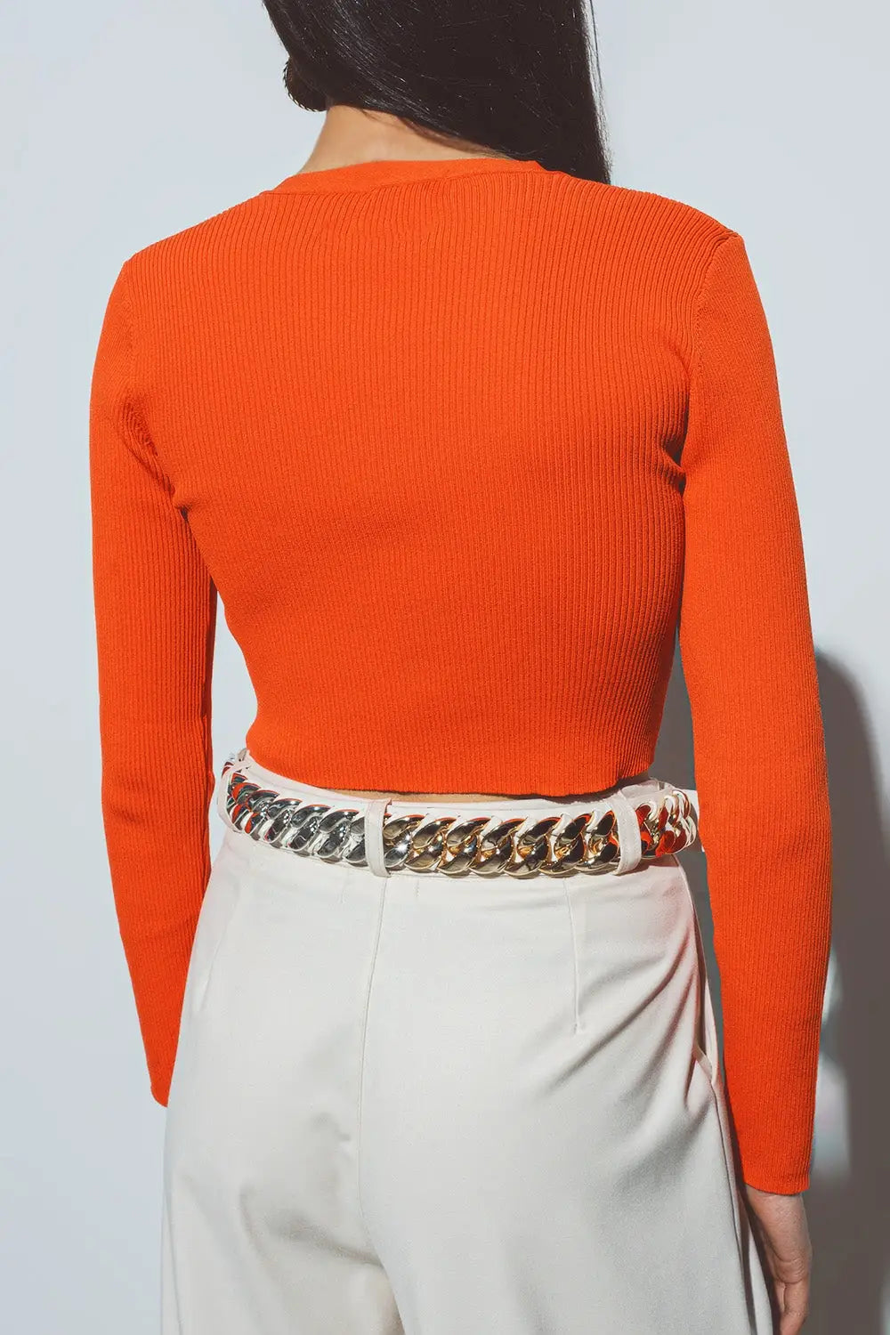 short ribbed cardigan in orange - Sweaters