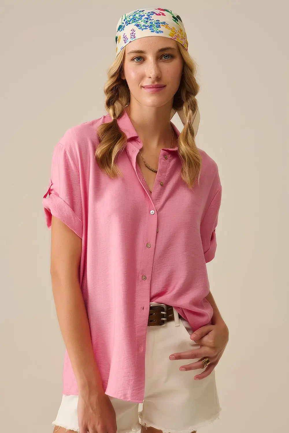 Short sleeve blouse in light pink - Shirts