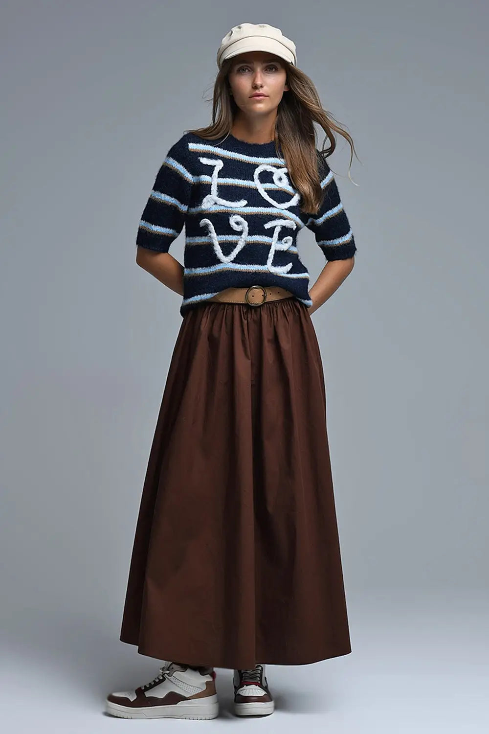 Short Sleeve Embroidered Love Sweater in navy - One Size / Blue - Sweaters