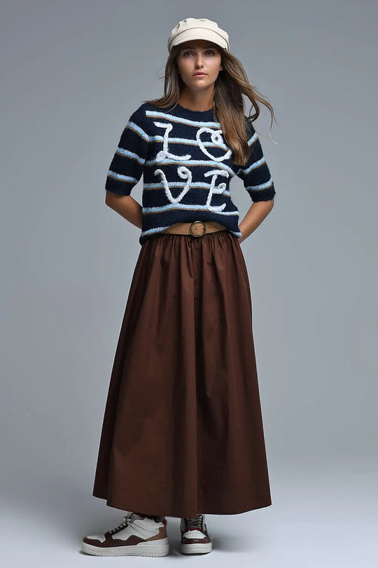 Short Sleeve Embroidered Love Sweater in navy - One Size / Blue - Sweaters