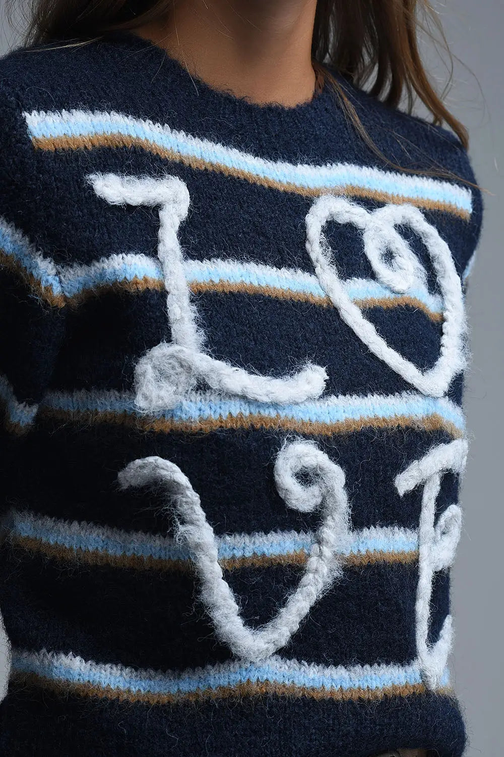 Short Sleeve Embroidered Love Sweater in navy - One Size / Blue - Sweaters
