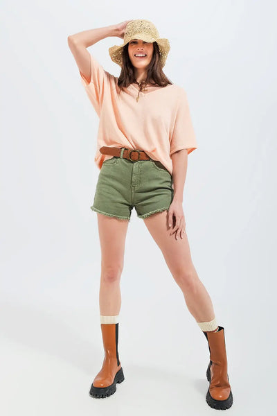 Short sleeve jumper in v neck in pink - One Size / Pink - Sweaters