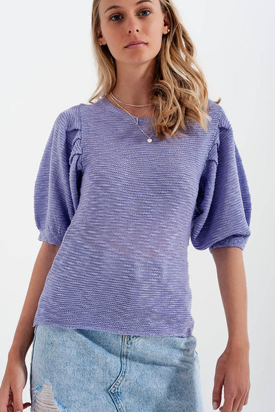 Short sleeve knitted top in violet