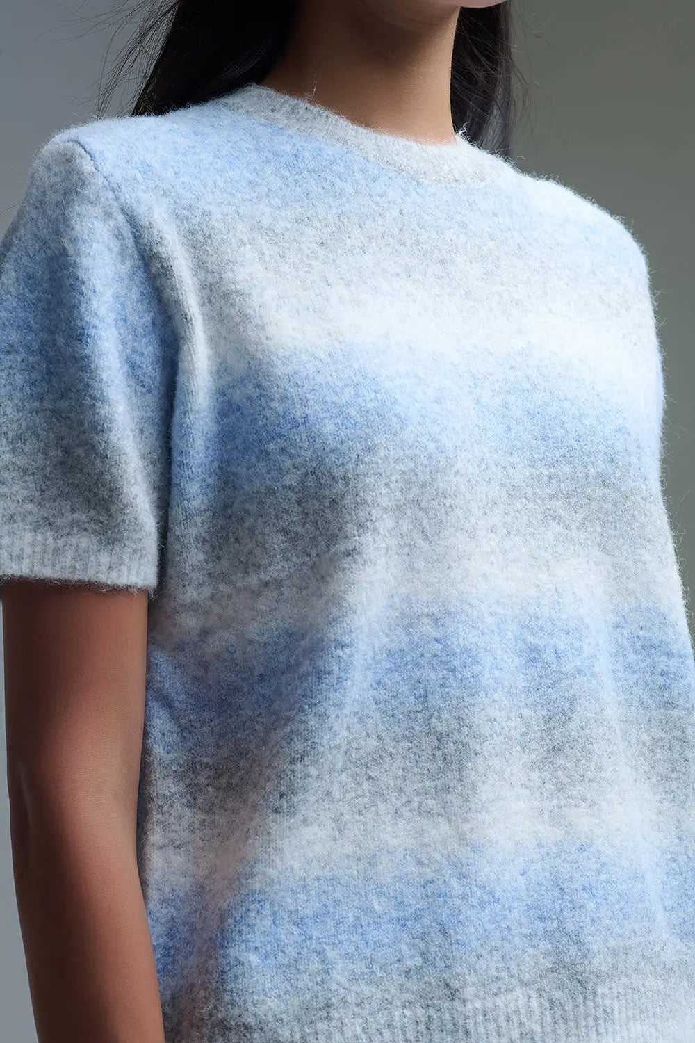 Short Sleeve Ombré Striped Sweater in Blue - One Size / Blue - Sweaters
