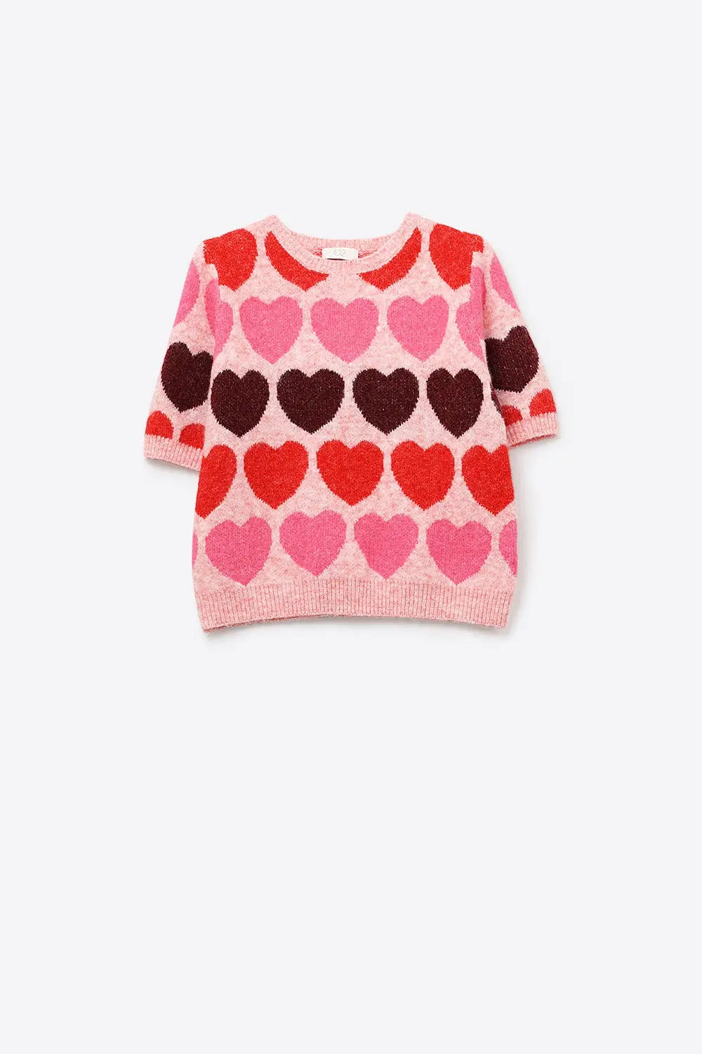 Short Sleeve Printed Heart Sweater in Pink - One Size / Pink - Sweaters