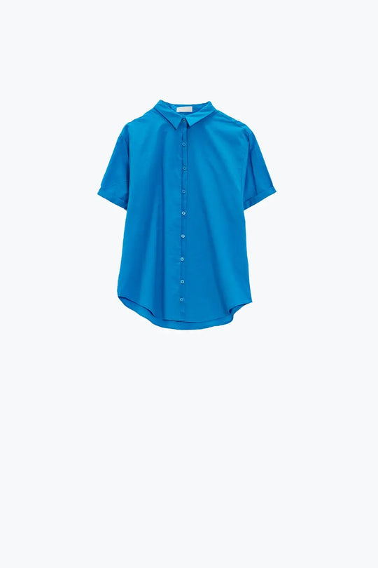 Short Sleeve Relaxed Button Up Shirt in Blue - Shirts
