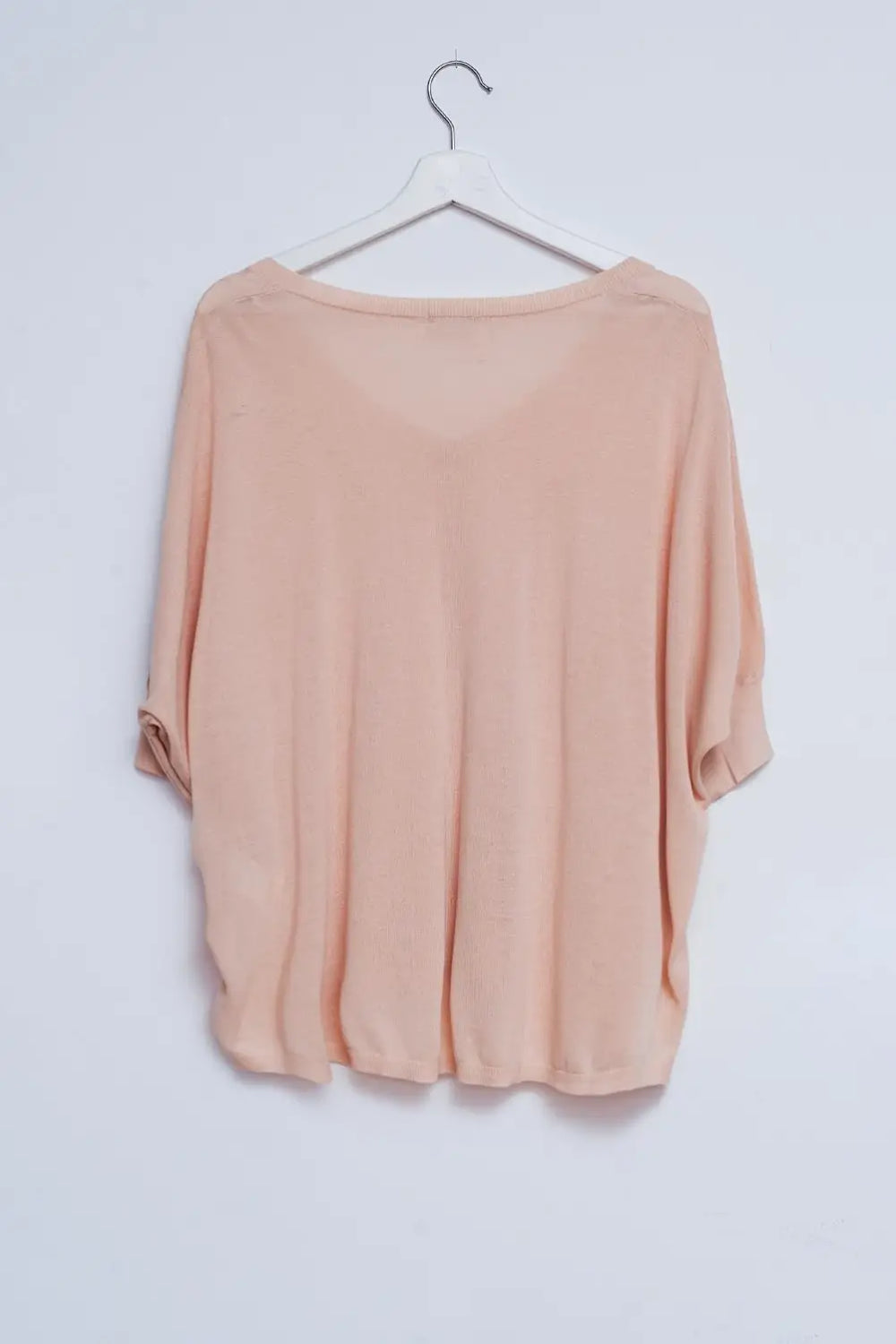 Short sleeve sweater in v neck in beige - Sweaters