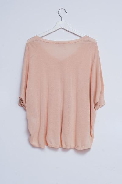 Short sleeve sweater in v neck in beige