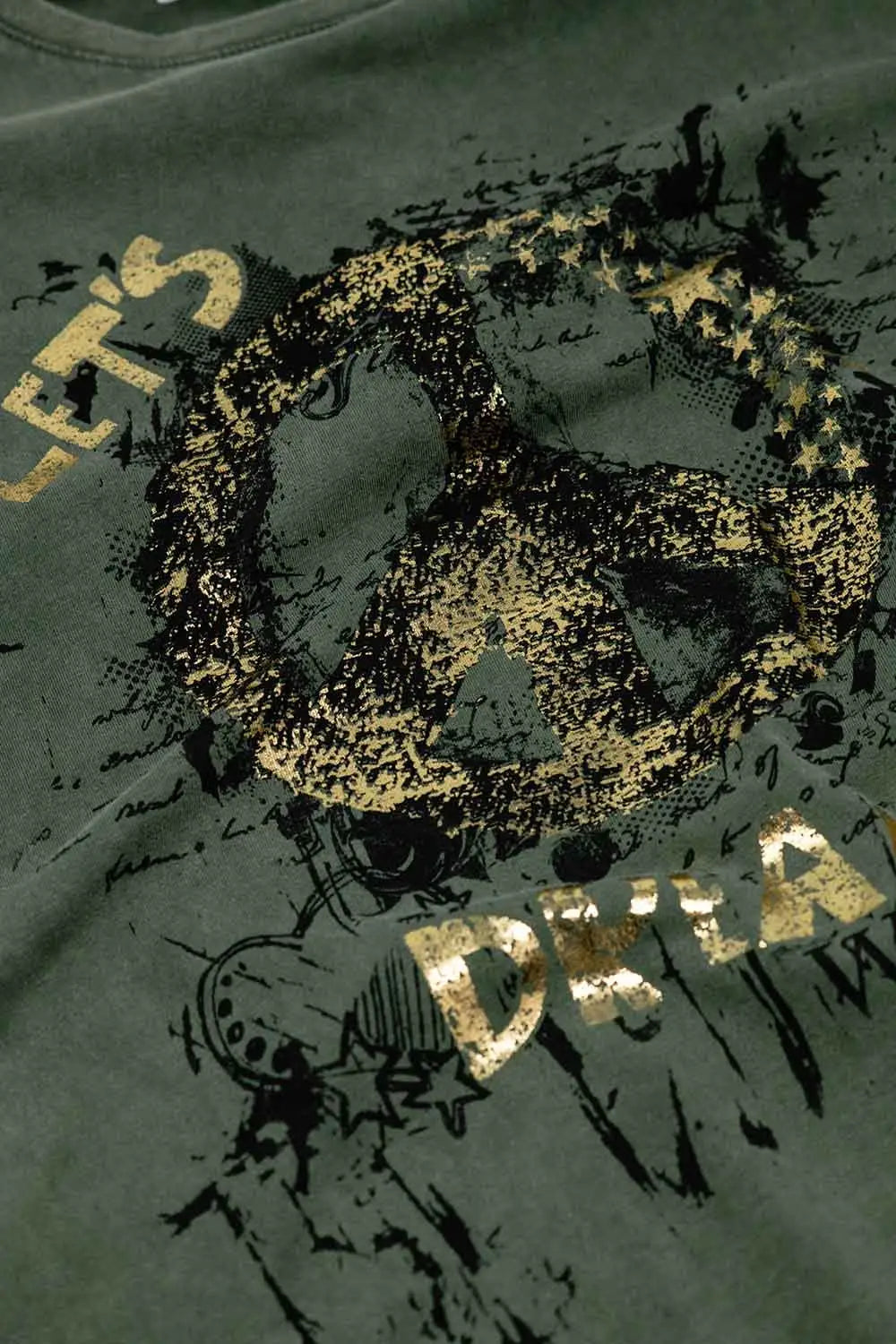 Short Sleeve T-shirt With Graphic Peace Sign Design At The Front In Khaki - One Size / Green - Tops