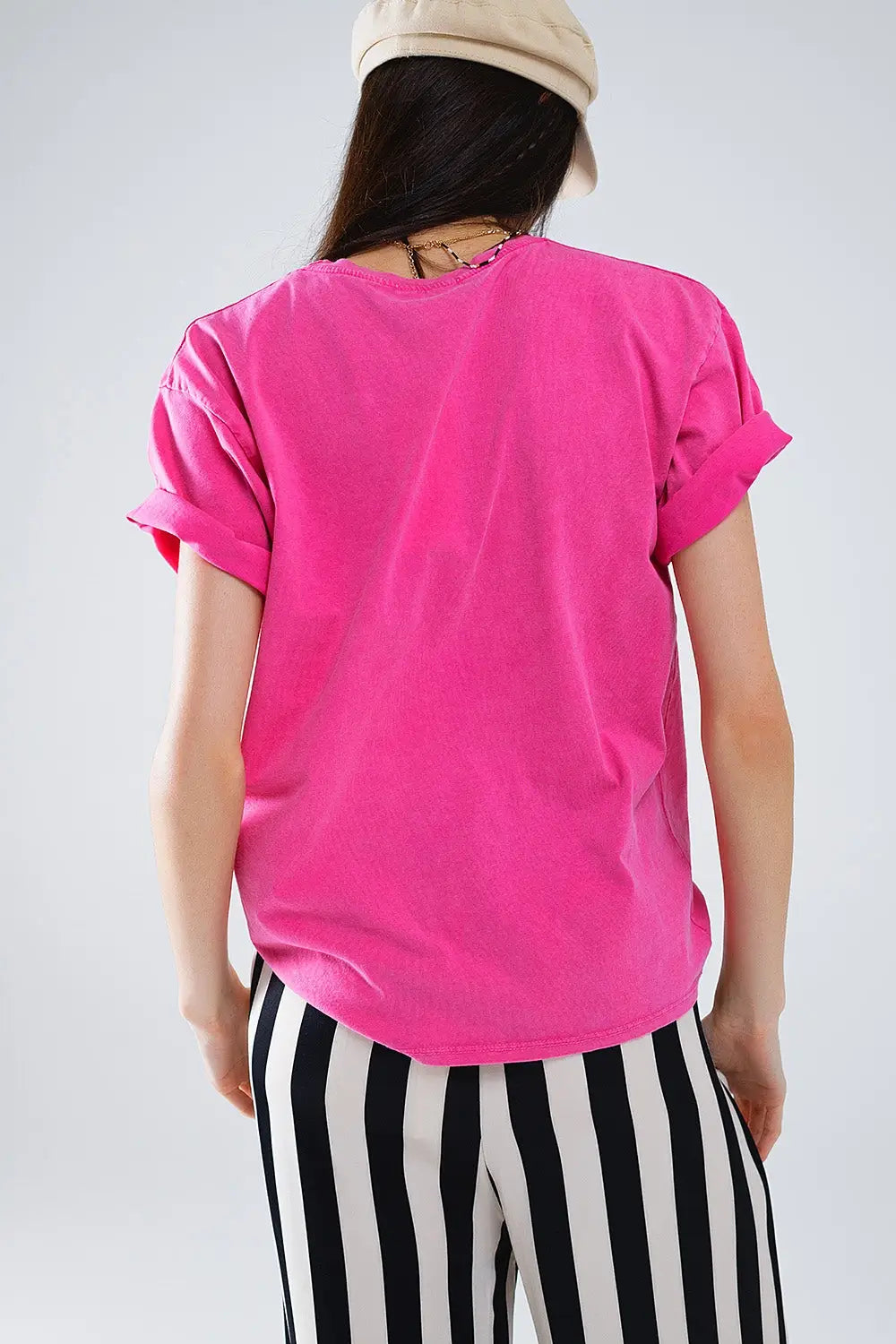 Short Sleeve T-shirt With Graphic Text Manhattan In Pink - One Size / Pink - Tops