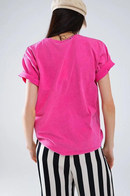 Short Sleeve T-shirt With Graphic Text Manhattan In Pink - One Size / Pink - Tops