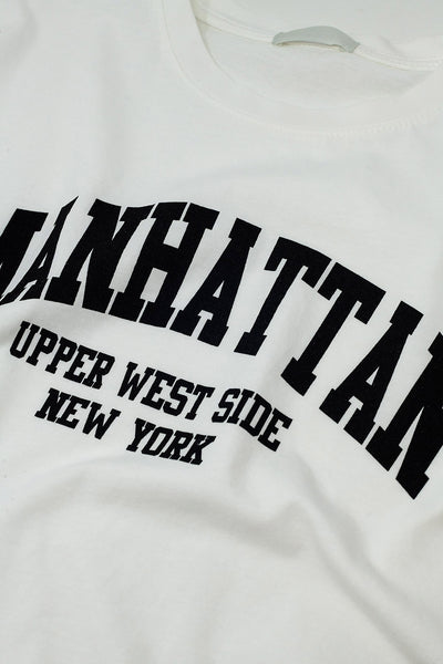 Short Sleeve T-shirt With Graphic Text Manhattan In White