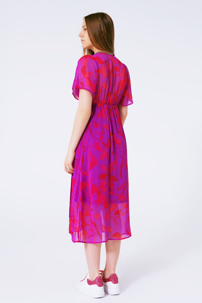 short sleeve V-neck chiffon maxi dress in floral print