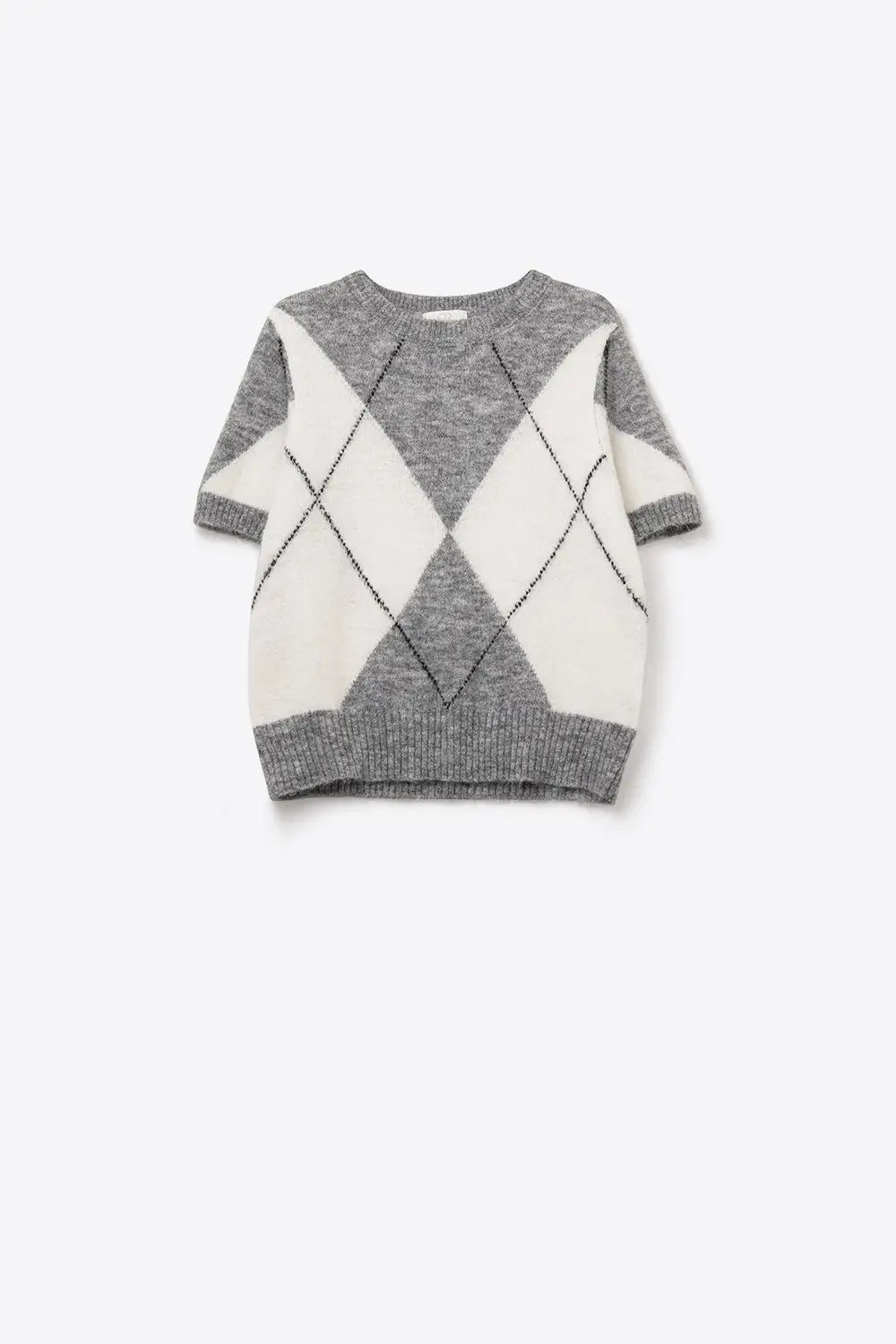 short-sleeved sweater with diamond print in grey and white - One Size / Grey - Sweaters