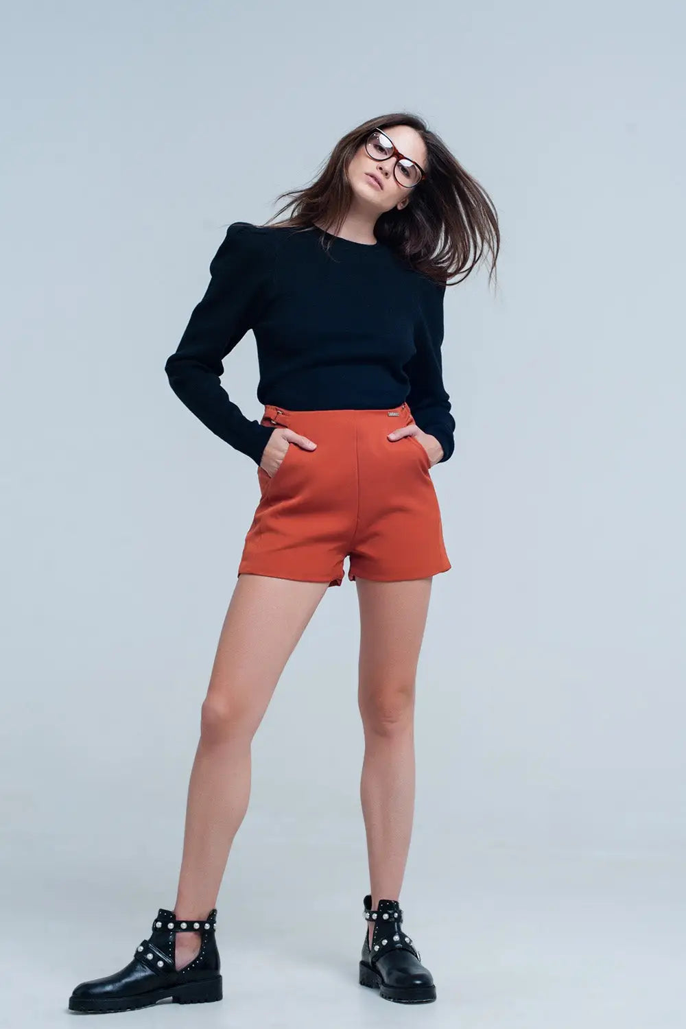 Short taille haute orange - Pantalons
