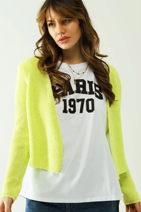 Short yellow knit cardigan with long sleeves - Sweaters