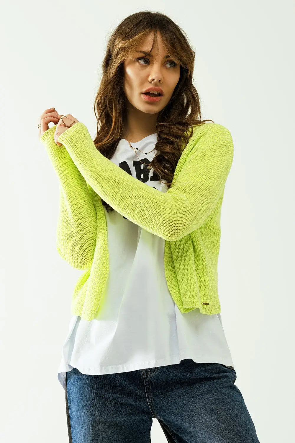 Short yellow knit cardigan with long sleeves - Sweaters