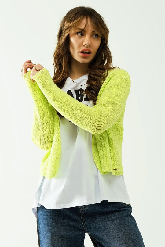 Short yellow knit cardigan with long sleeves - Sweaters
