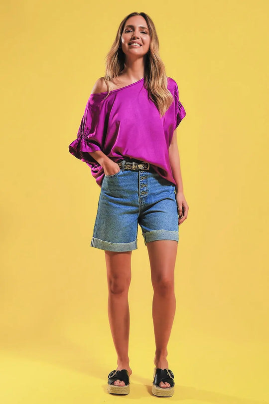 Shorts with button front in blue - Jeans