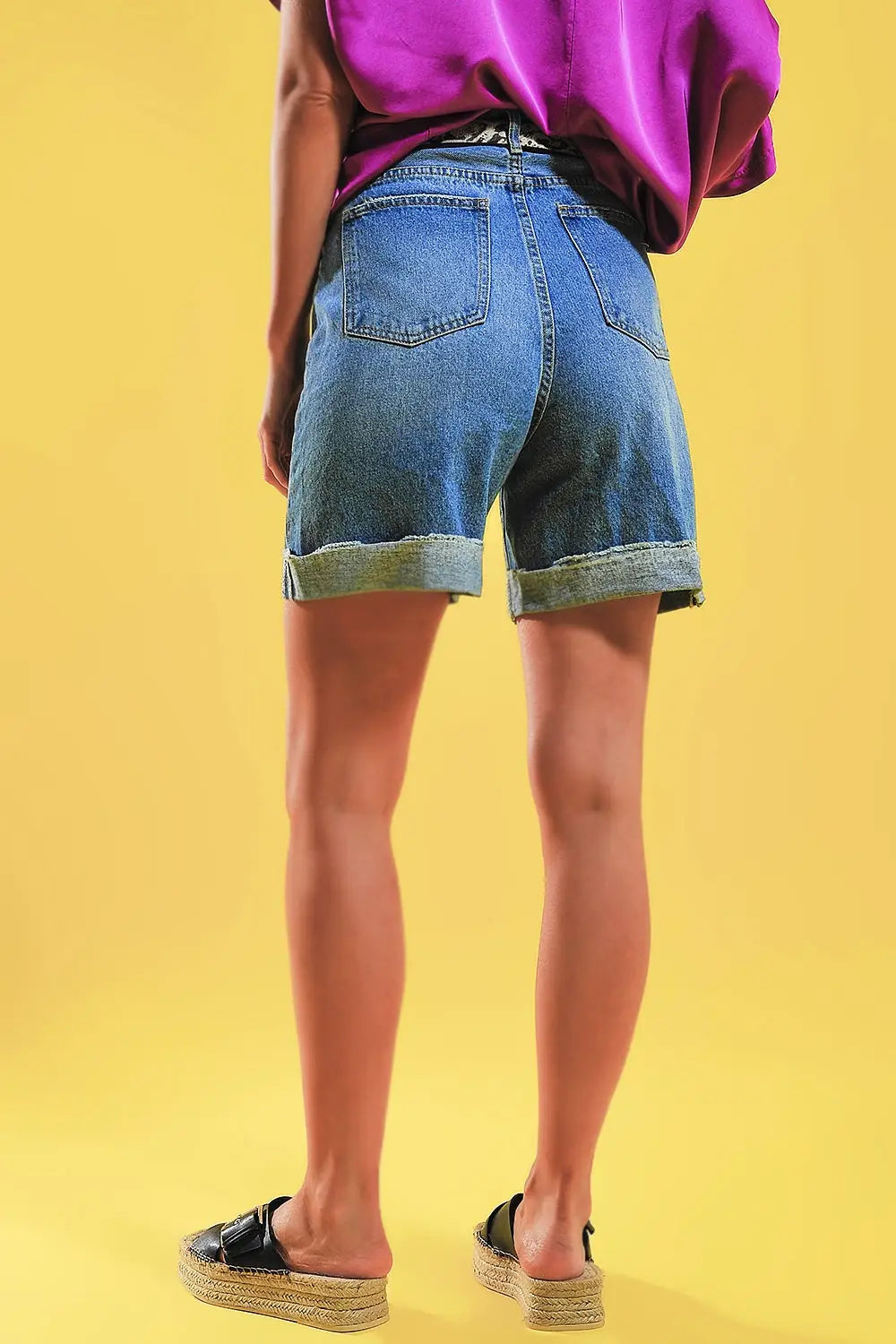 Shorts with button front in blue - Jeans
