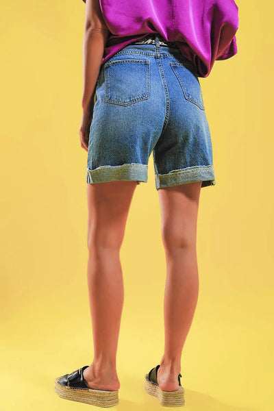 Shorts with button front in blue - Jeans
