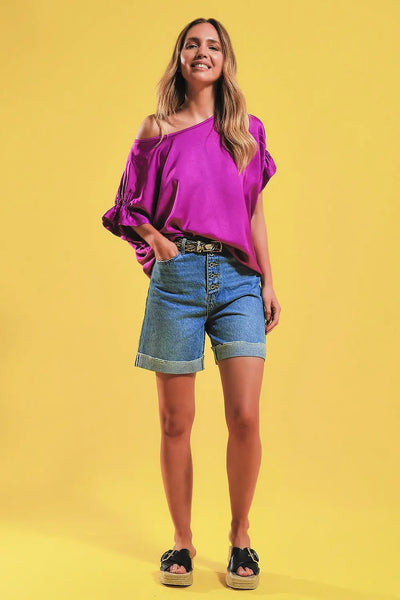 Shorts with button front in blue - Jeans
