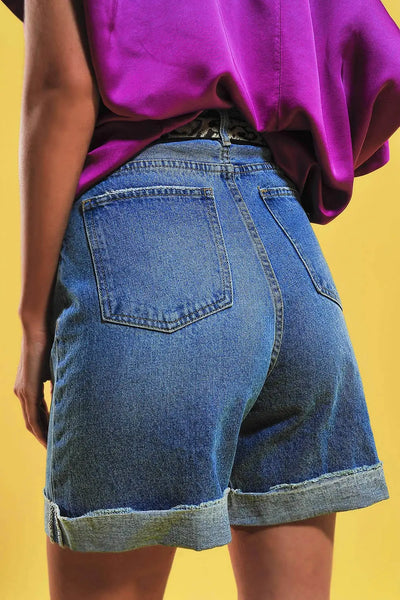 Shorts with button front in blue - Jeans