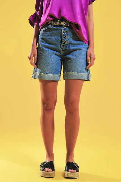 Shorts with button front in blue - Jeans