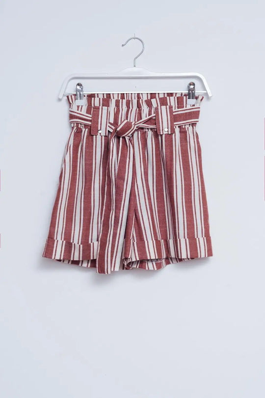 Shorts with paperbag waist in orange - Pants