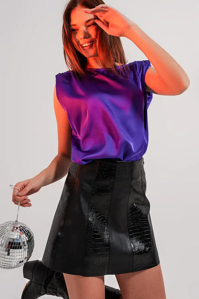 Shoulder pad satin top in violet - Tops
