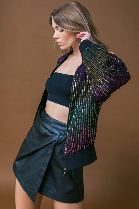 ENTERTAIN ME SEQUIN BOMBER JACKET - TOPS