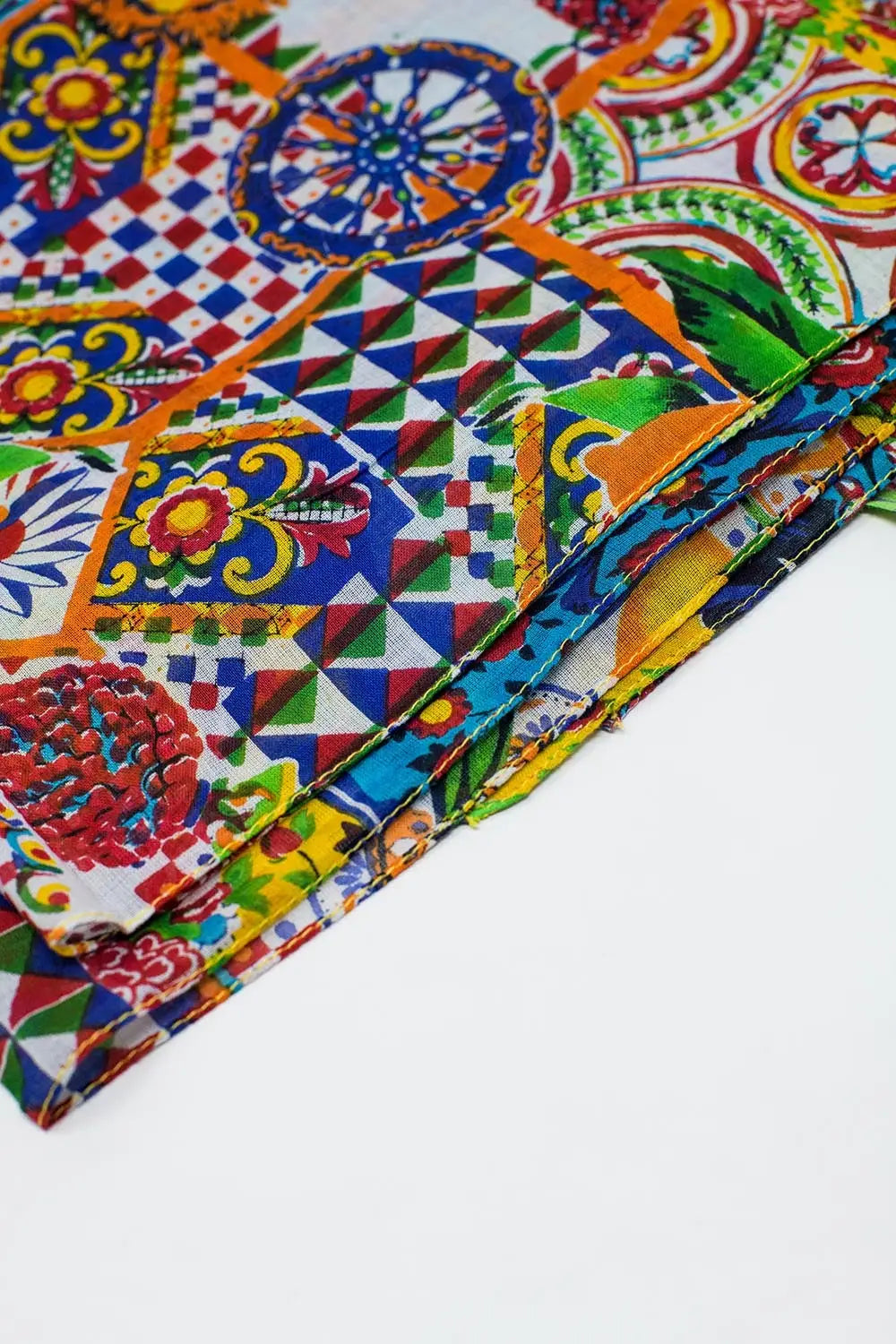 Silky Multicolored Abstract Print Scarf - One Size / Blue - Necklaces