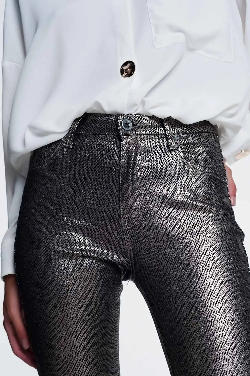 Silver trousers with snake print - Jeans
